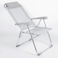 AKTIVE - Chaise Pliante Haute Avec Dossier Haut Réglable 5 Positions, Gris -Meilleur Camping Magasin aktive chaise pliante haute avec dossier haut reglable 5 positions gris 2
