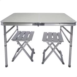 AKTIVE - Table Pliante Avec 2 Tabourets Et Poignée De Transpor, Gris