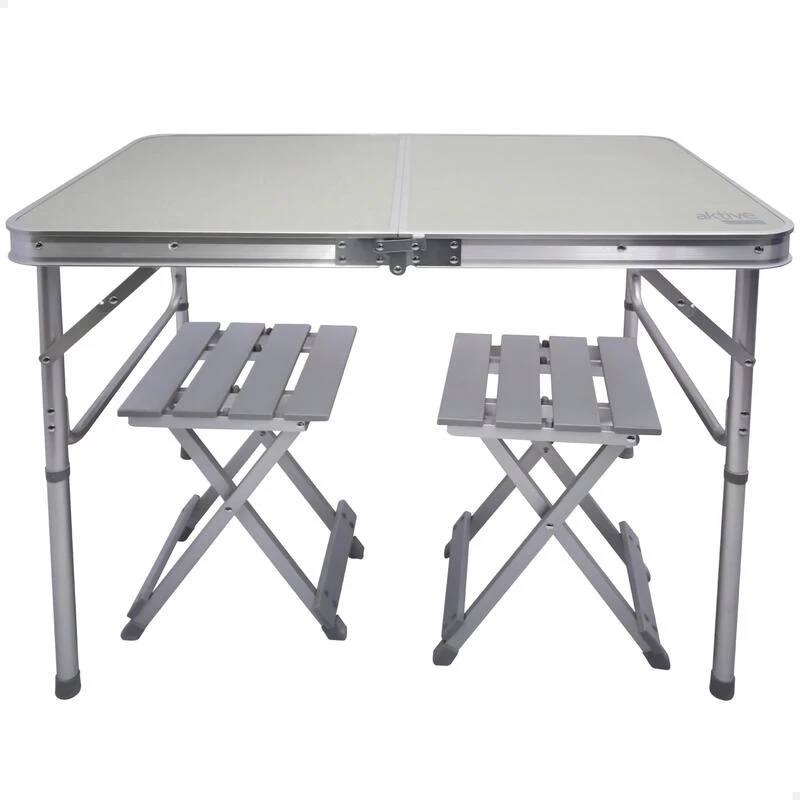 AKTIVE - Table Pliante Avec 2 Tabourets Et Poignée De Transpor, Gris 1 AKTIVE - Table Pliante Avec 2 Tabourets Et Poignée De Transpor, Gris