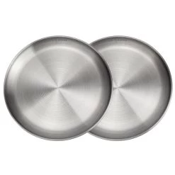 Assiette Plate De Camping | Diamètre Env. 23 Cm | Acier Inox | 2 Assiettes