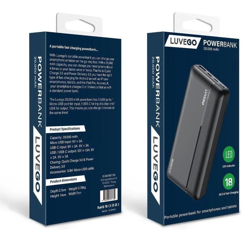 Batterie Externe Luvego 20 000 MAh - Compacte 2 Batterie Externe Luvego 20 000 MAh - Compacte – Image 2