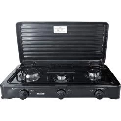 MPM Cuisinière à Gaz Portable Pour Le Camping Avec 3 Feux Couvercle Smile