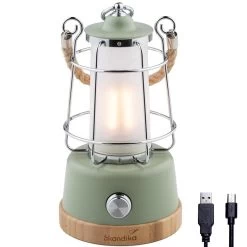Lampe Lanterne De Camping LED Kiruna - Rechargeable - USB - Bambou - Style Rétro