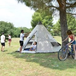 Tente De Camping Tipii - 6 Personnes - Hauteur 2,50m - Moustiquaire - Beige/Gris -Meilleur Camping Magasin tente de camping tipii 6 personnes hauteur 250m moustiquaire beigegris 4